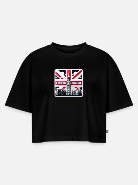 London is Calling - Frauen Premium Oversized Bio Cropped T-Shirt - Schwarz