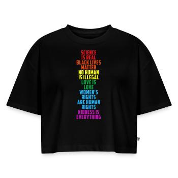 LGBT LGBTQ Gay Pride Feminism Equality - Frauen Premium Oversized Bio Cropped T-Shirt - Schwarz - Vorne - Selfina (174cm)