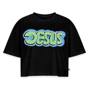 Jesus - Frauen Premium Oversized Bio Cropped T-Shirt - Schwarz - Vorne - Selfina (174cm)