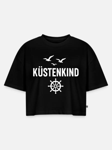 Küstenkind - Frauen Premium Oversized Bio Cropped T-Shirt - Schwarz