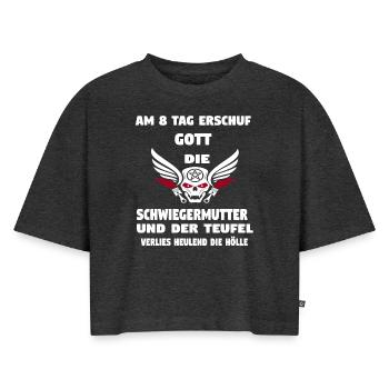 Schwiegermutte - Frauen Premium Oversized Bio Cropped T-Shirt - Anthrazit meliert - Vorne - Selfina (174cm)