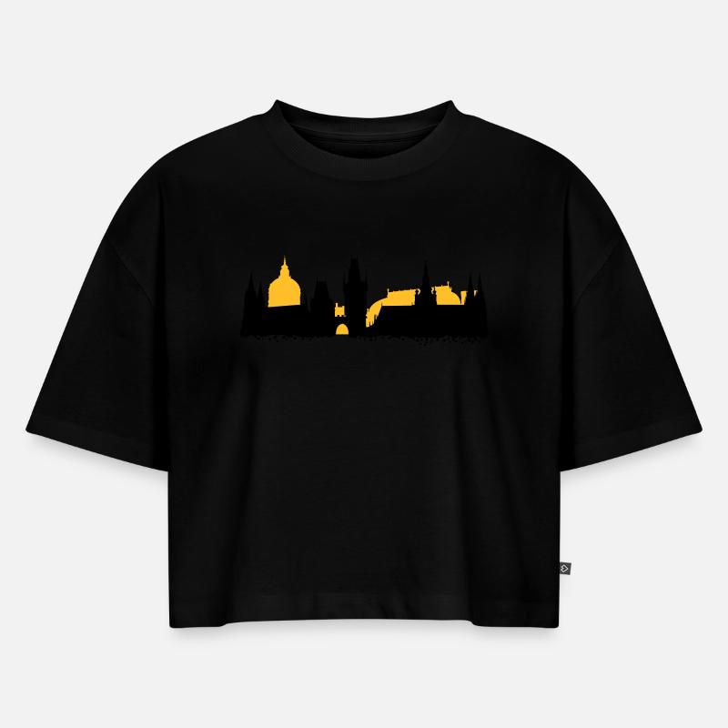 Prague Skyline - Women’s Premium Oversized Organic Cropped T-Shirt - black