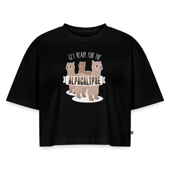 Cooles Lama Alpaka Apokalypse Lustiger Fun Spruch - Frauen Premium Oversized Bio Cropped T-Shirt - Schwarz - Vorne - Selfina (174cm)