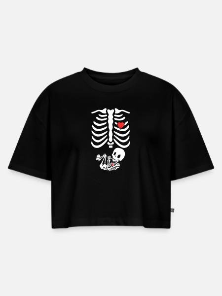 Schwangerschaft - Frauen Premium Oversized Bio Cropped T-Shirt - Schwarz