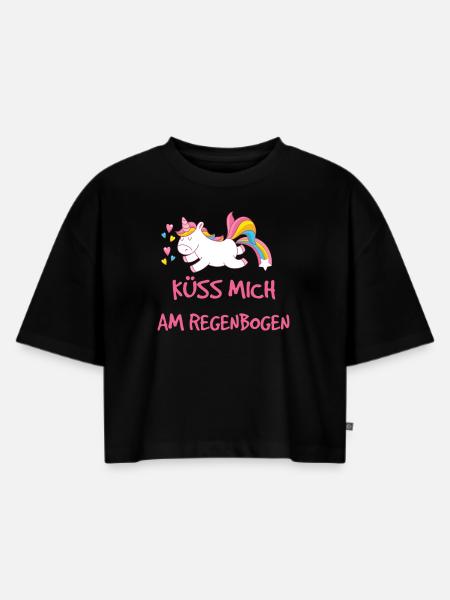 Küss mich am Regenbogen - Frauen Premium Oversized Bio Cropped T-Shirt - Schwarz