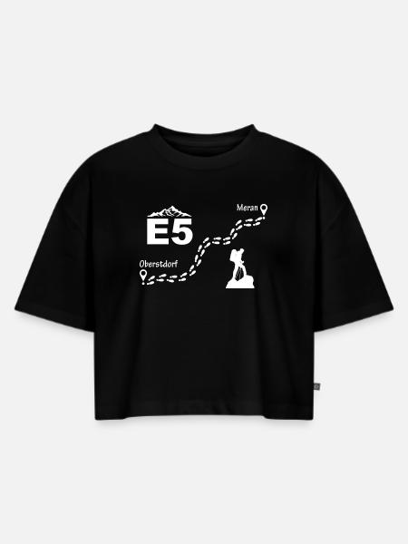 E5 Alpenüberquerung - Frauen Premium Oversized Bio Cropped T-Shirt - Schwarz