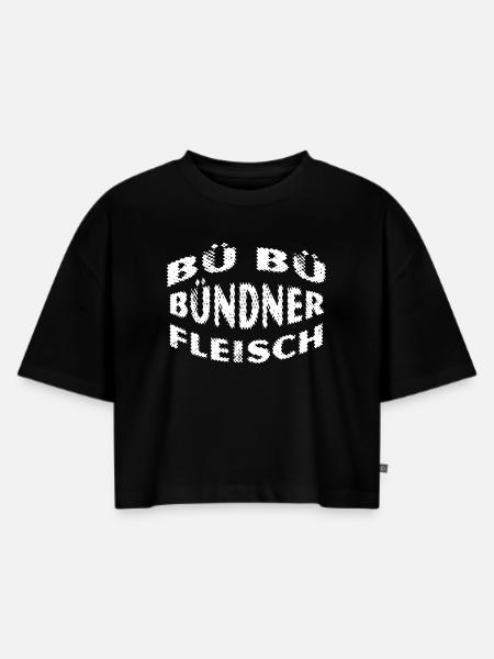 Bündnerfleisch - Kultspruch Schweiz - Frauen Premium Oversized Bio Cropped T-Shirt - Schwarz