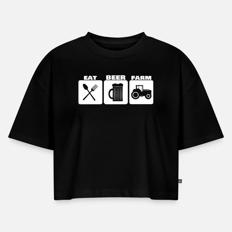EAT, DRINK, FARM ... farmer basic needs - Women’s Premium Oversized Organic Cropped T-Shirt - black