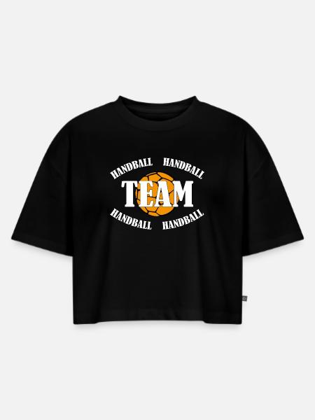 HANDBALL TEAM - Frauen Premium Oversized Bio Cropped T-Shirt - Schwarz