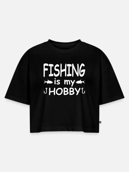 Angeln - Frauen Premium Oversized Bio Cropped T-Shirt - Schwarz