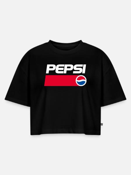Pepsi 90s - Frauen Premium Oversized Bio Cropped T-Shirt - Schwarz