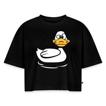 Ente doof - Frauen Premium Oversized Bio Cropped T-Shirt - Schwarz - Vorne - Selfina (174cm)