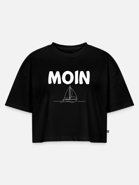 Moin Segelboot - Frauen Premium Oversized Bio Cropped T-Shirt - Schwarz