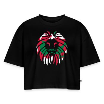 IRAN ايران PERSIAN فارسی LION برج اسد - CAMO - Frauen Premium Oversized Bio Cropped T-Shirt - Schwarz - Vorne - Selfina (174cm)