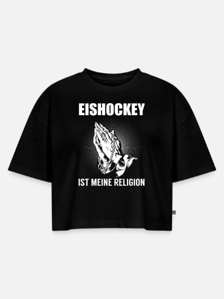 Eishockey - meine Religion - Frauen Premium Oversized Bio Cropped T-Shirt - Schwarz