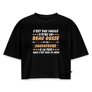 Humor mit gutaussehendem Rettungsschwimmer - Frauen Premium Oversized Bio Cropped T-Shirt - Schwarz - Vorne - Selfina (174cm)