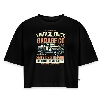 Vintage Truck - Frauen Premium Oversized Bio Cropped T-Shirt - Schwarz - Vorne - Selfina (174cm)