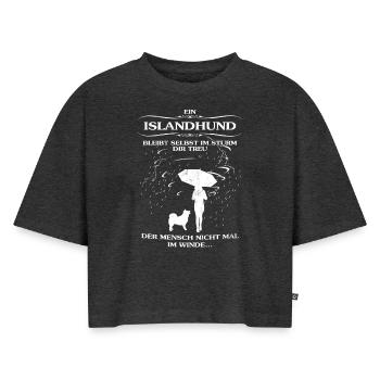 Frauen-Hundeshirt mit Islandhund - Frauen Premium Oversized Bio Cropped T-Shirt - Anthrazit meliert - Vorne - Selfina (174cm)