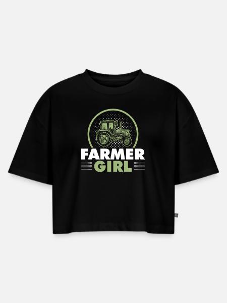 FARMING GIRL - Frauen Premium Oversized Bio Cropped T-Shirt - Schwarz