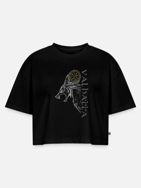 Valhalla Wolf Vegvisir Wikinger Runenkompass - Frauen Premium Oversized Bio Cropped T-Shirt - Schwarz