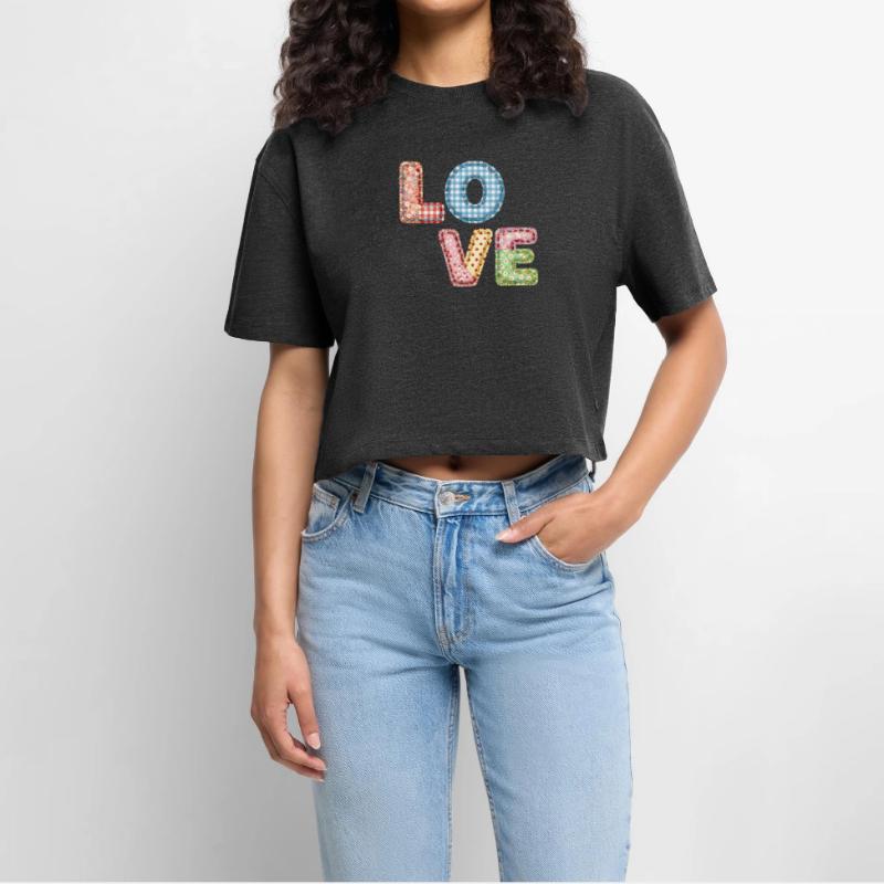 Patchwork Design Patchwork Patchwork Patches colorés Crop top Premium bio Oversize Femme