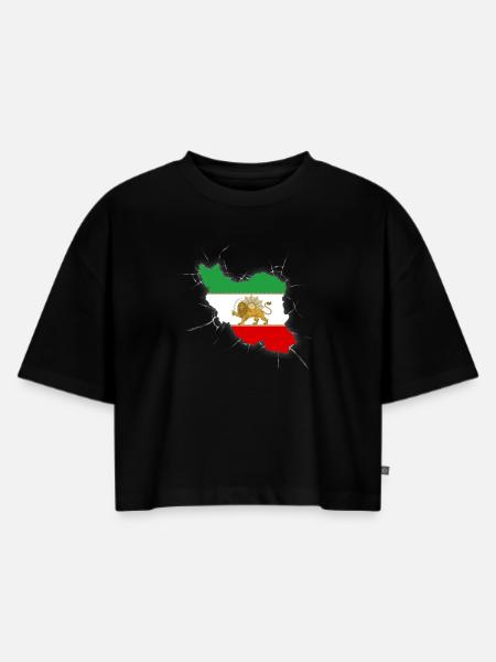 Iran Flagge Löwe und Sonne - شیر خورشید - Frauen Premium Oversized Bio Cropped T-Shirt - Schwarz