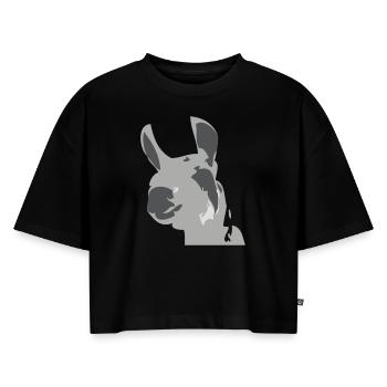 lama - Frauen Premium Oversized Bio Cropped T-Shirt - Schwarz - Vorne - Selfina (174cm)