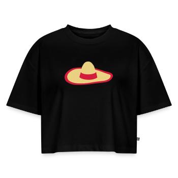 Sombrero Hut - Frauen Premium Oversized Bio Cropped T-Shirt - Schwarz - Vorne - Selfina (174cm)
