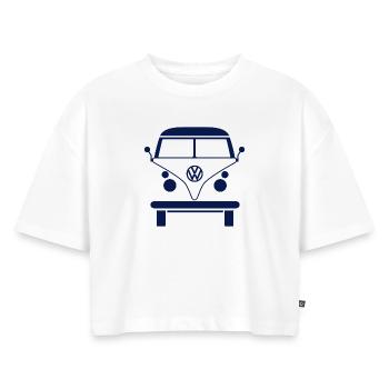 Volkswagen VW Bulli Frontansicht Outlines Blau - Frauen Premium Oversized Bio Cropped T-Shirt - Weiß - Vorne - Selfina (174cm)