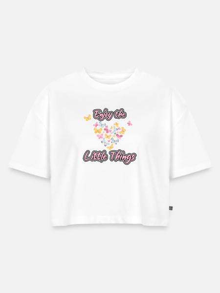 Genieße die kleinen Dinge - Frauen Premium Oversized Bio Cropped T-Shirt - Weiß