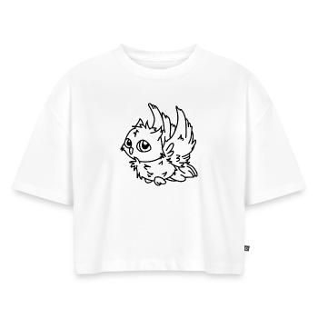 Eule im Flug – mystisches Eulenmotiv Nachtvogel - Frauen Premium Oversized Bio Cropped T-Shirt - Weiß - Vorne - Selfina (174cm)
