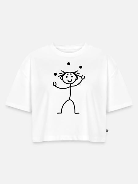 Strichmännchen - jonglieren - Frauen Premium Oversized Bio Cropped T-Shirt - Weiß