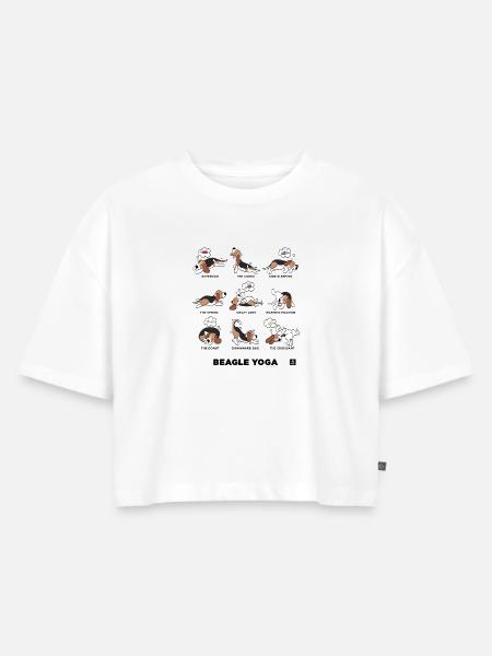 BEAGLE YOGA - Frauen Premium Oversized Bio Cropped T-Shirt - Weiß