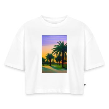 Arabische Wüste - Frauen Premium Oversized Bio Cropped T-Shirt - Weiß - Vorne - Selfina (174cm)