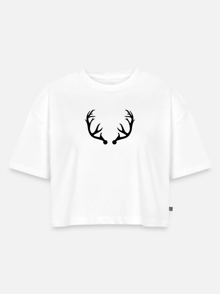 Hirsch Geweih - Frauen Premium Oversized Bio Cropped T-Shirt - Weiß