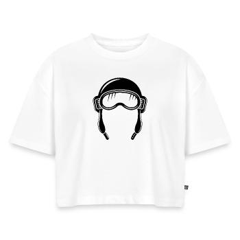 Aviator hood - Women’s Premium Oversized Organic Cropped T-Shirt - white - Front - Selfina (174cm)