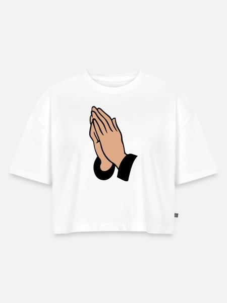 Betende Hände - Frauen Premium Oversized Bio Cropped T-Shirt - Weiß