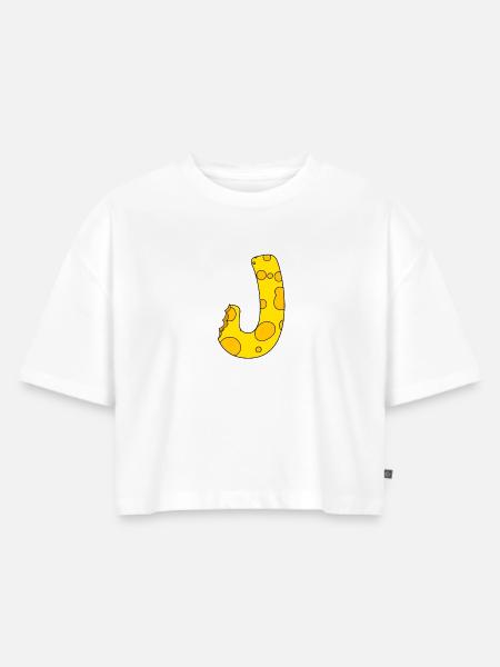 Buchstabe J - Frauen Premium Oversized Bio Cropped T-Shirt - Weiß