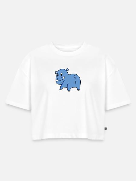 Nilpferd von hinten - Nilpferd Hintern - Nilpferd - Frauen Premium Oversized Bio Cropped T-Shirt - Weiß