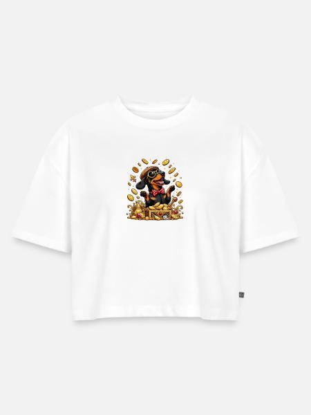 Goldschatz Dackel Deluxe - Frauen Premium Oversized Bio Cropped T-Shirt - Weiß