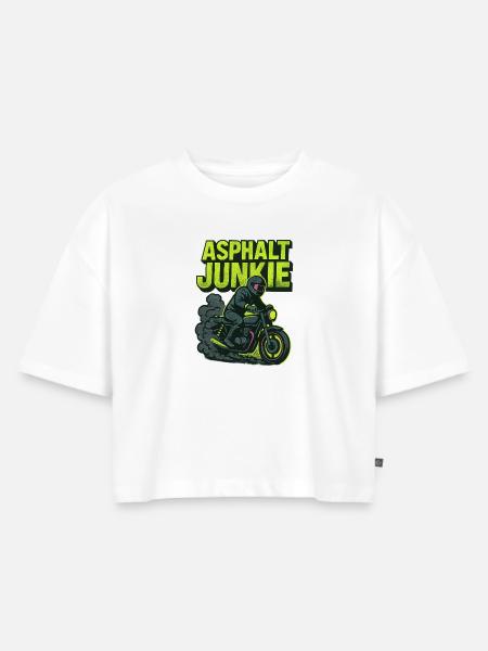 Asphalt Junkie – Motorrad - Frauen Premium Oversized Bio Cropped T-Shirt - Weiß