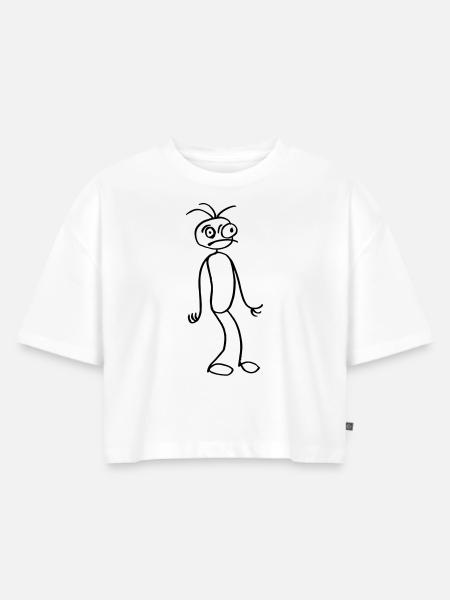 Strichmännchen - Frauen Premium Oversized Bio Cropped T-Shirt - Weiß