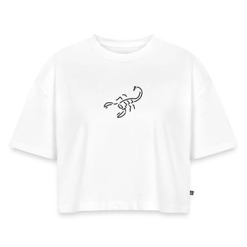 skorpion gift - Frauen Premium Oversized Bio Cropped T-Shirt - Weiß - Vorne - Selfina (174cm)