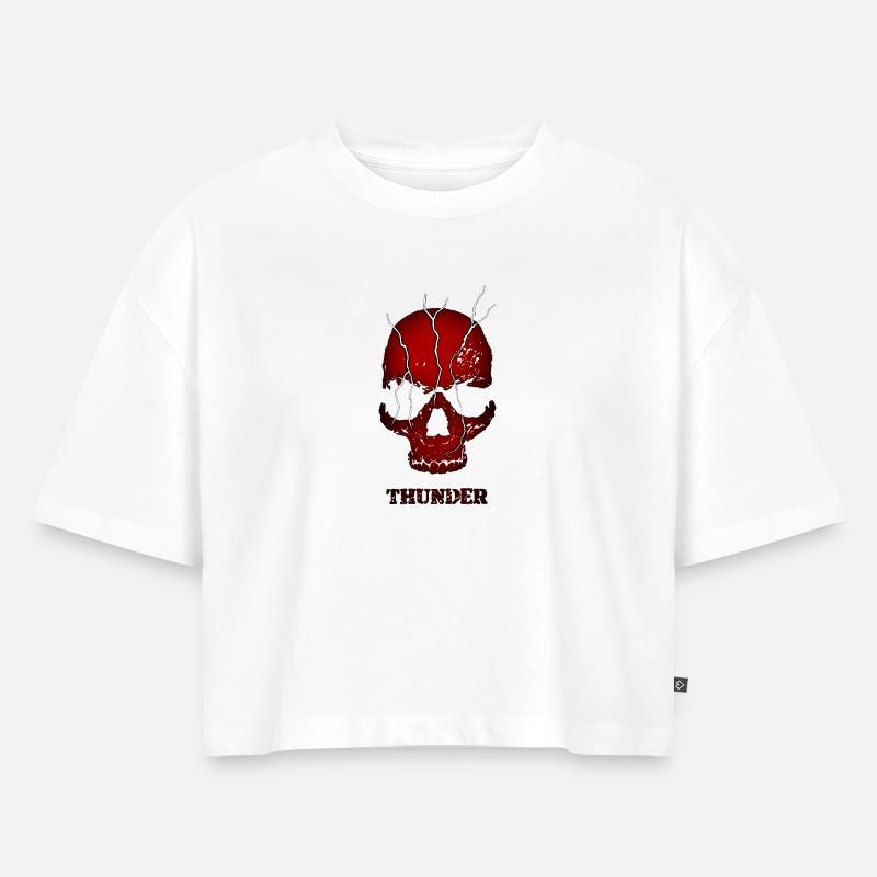 Exploding Thunder Skull - Women’s Premium Oversized Organic Cropped T-Shirt - white