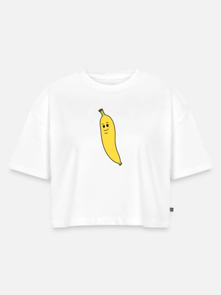 Banana Mascotte Fruchtfigur - Frauen Premium Oversized Bio Cropped T-Shirt - Weiß