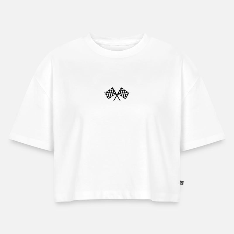 drapeau à damiers - Crop top Premium bio Oversize Femme - blanc