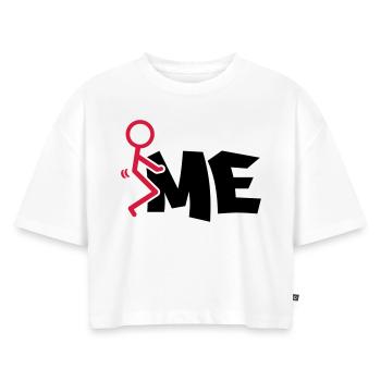 fuck me - Frauen Premium Oversized Bio Cropped T-Shirt - Weiß - Vorne - Selfina (174cm)