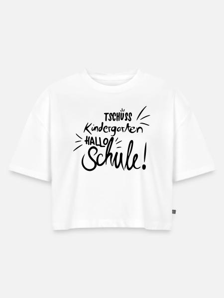Tschüss kindergarten - Frauen Premium Oversized Bio Cropped T-Shirt - Weiß
