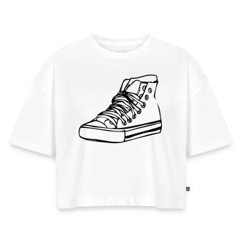 Basketball - Frauen Premium Oversized Bio Cropped T-Shirt - Weiß - Vorne - Selfina (174cm)