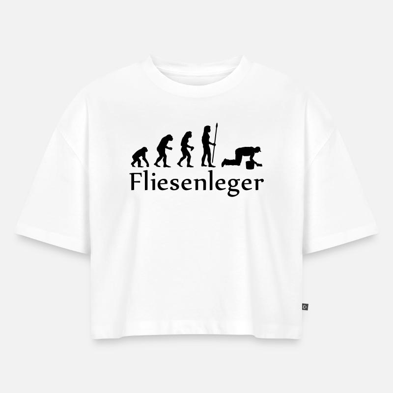 evolution_fliesenleger - Women’s Premium Oversized Organic Cropped T-Shirt - white